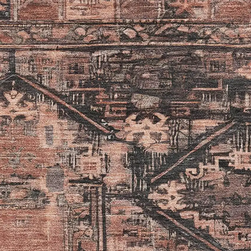 Terra Cotta And Charcoal Oriental Washable Area Rug With UV Protection Photo 2