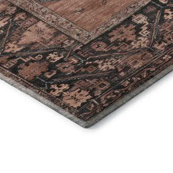 Terra Cotta And Charcoal Oriental Washable Area Rug With UV Protection Photo 7