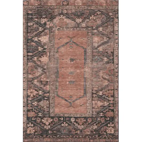 Terra Cotta And Charcoal Oriental Washable Area Rug With UV Protection Photo 3