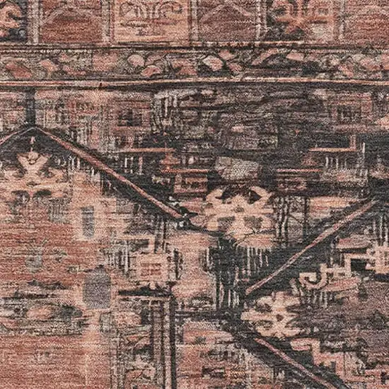 Terra Cotta And Charcoal Oriental Washable Area Rug With UV Protection Photo 2