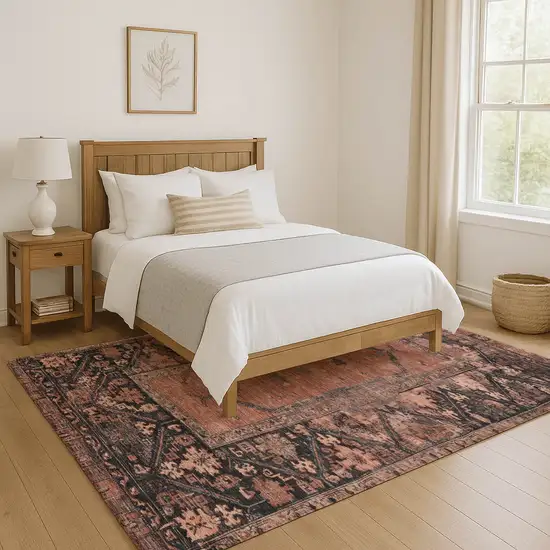 Terra Cotta And Charcoal Oriental Washable Area Rug With UV Protection Photo 5