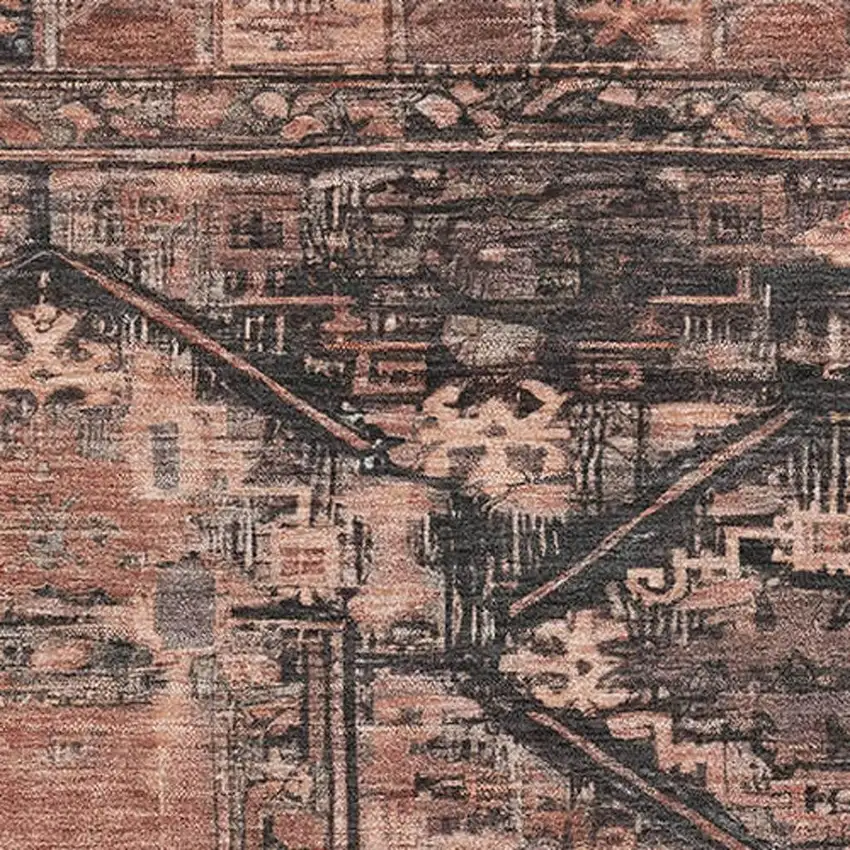 Terra Cotta And Charcoal Oriental Washable Area Rug With UV Protection Photo 2