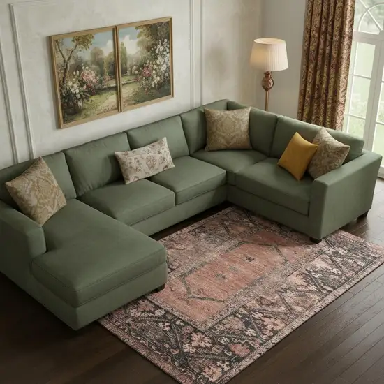 Terra Cotta And Charcoal Oriental Washable Area Rug With UV Protection Photo 2