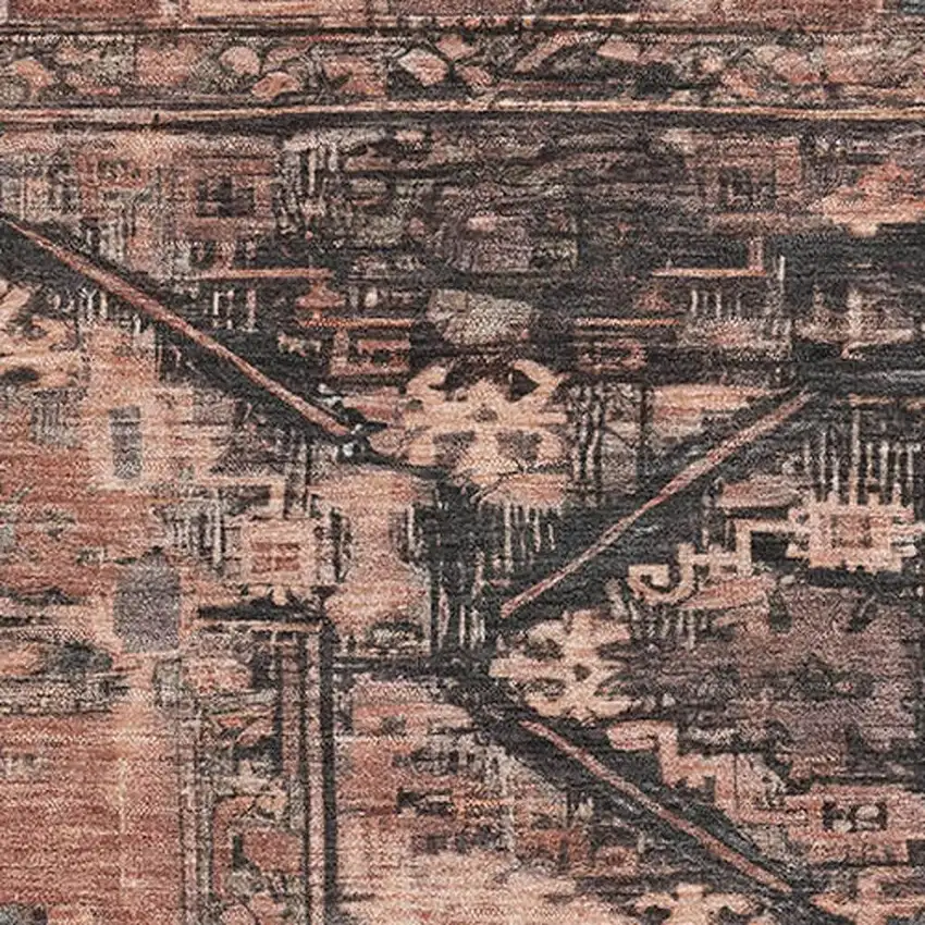 Terra Cotta And Charcoal Oriental Washable Area Rug With UV Protection Photo 2