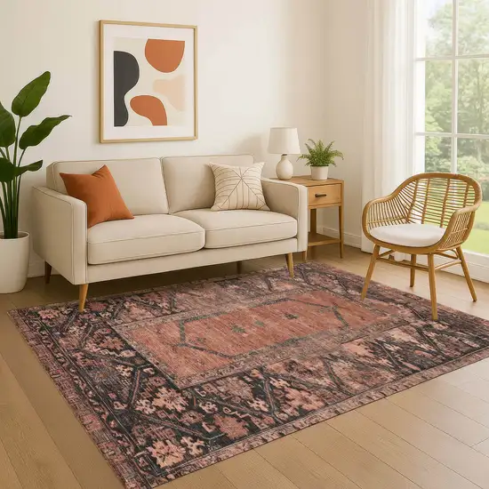 Terra Cotta And Charcoal Oriental Washable Area Rug With UV Protection Photo 4