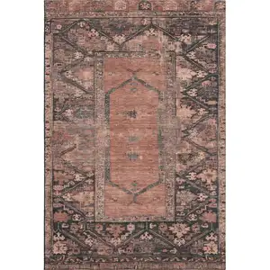 Photo of Terra Cotta And Charcoal Oriental Washable Area Rug With UV Protection
