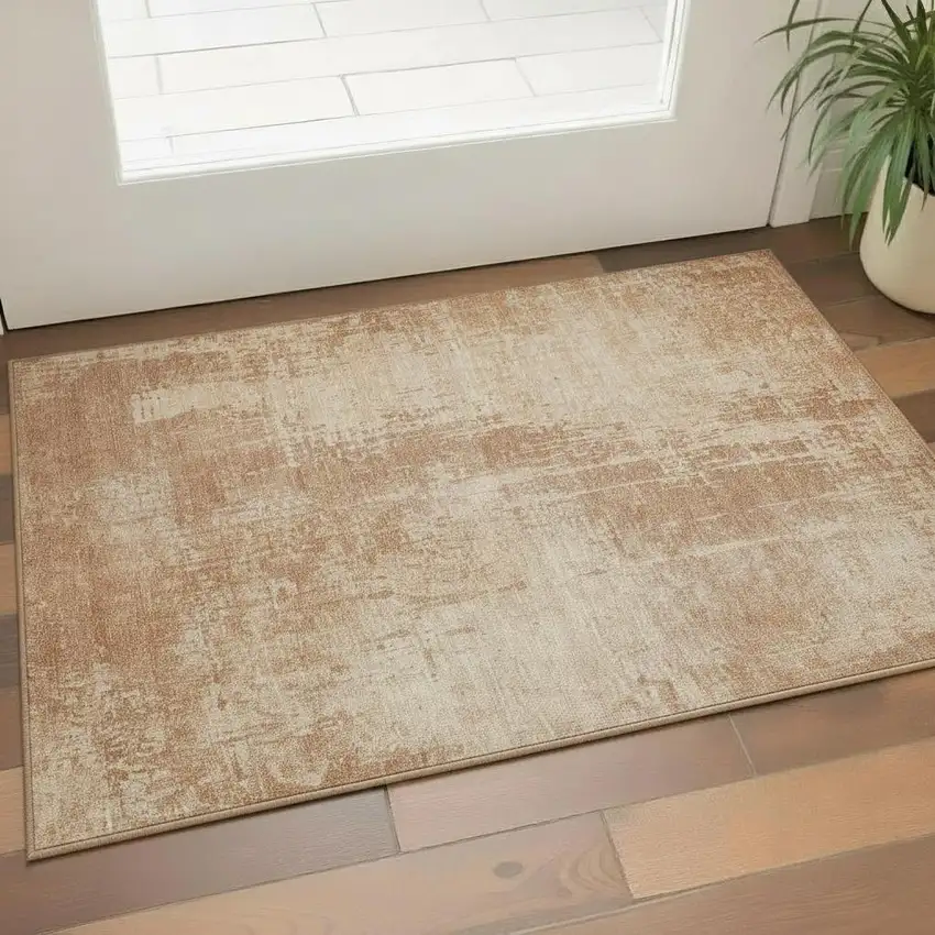 Terra Cotta And Copper Abstract Washable Area Rug With UV Protection Photo 1