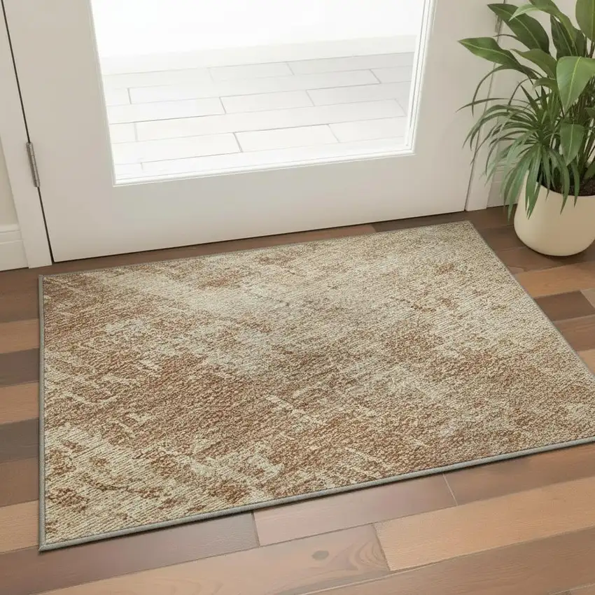 Terra Cotta And Copper Abstract Washable Area Rug With UV Protection Photo 2