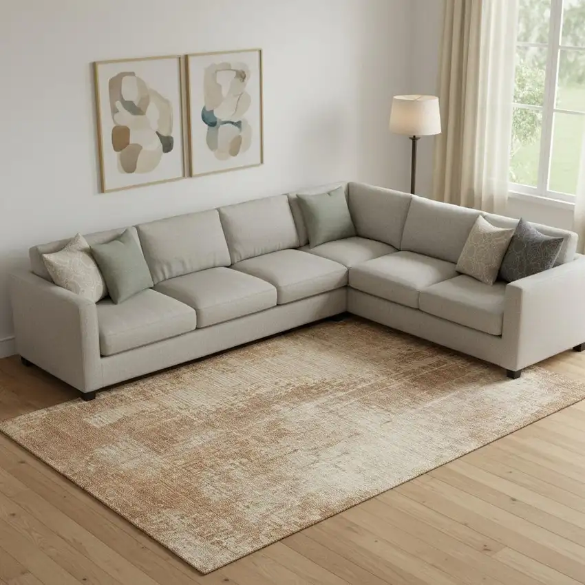 Terra Cotta And Copper Abstract Washable Area Rug With UV Protection Photo 1