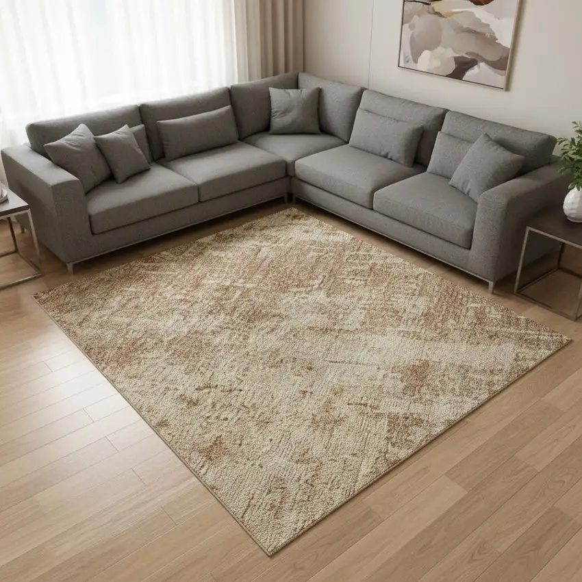 Terra Cotta And Copper Abstract Washable Area Rug With UV Protection Photo 2