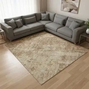 Photo of Terra Cotta And Copper Abstract Washable Area Rug With UV Protection