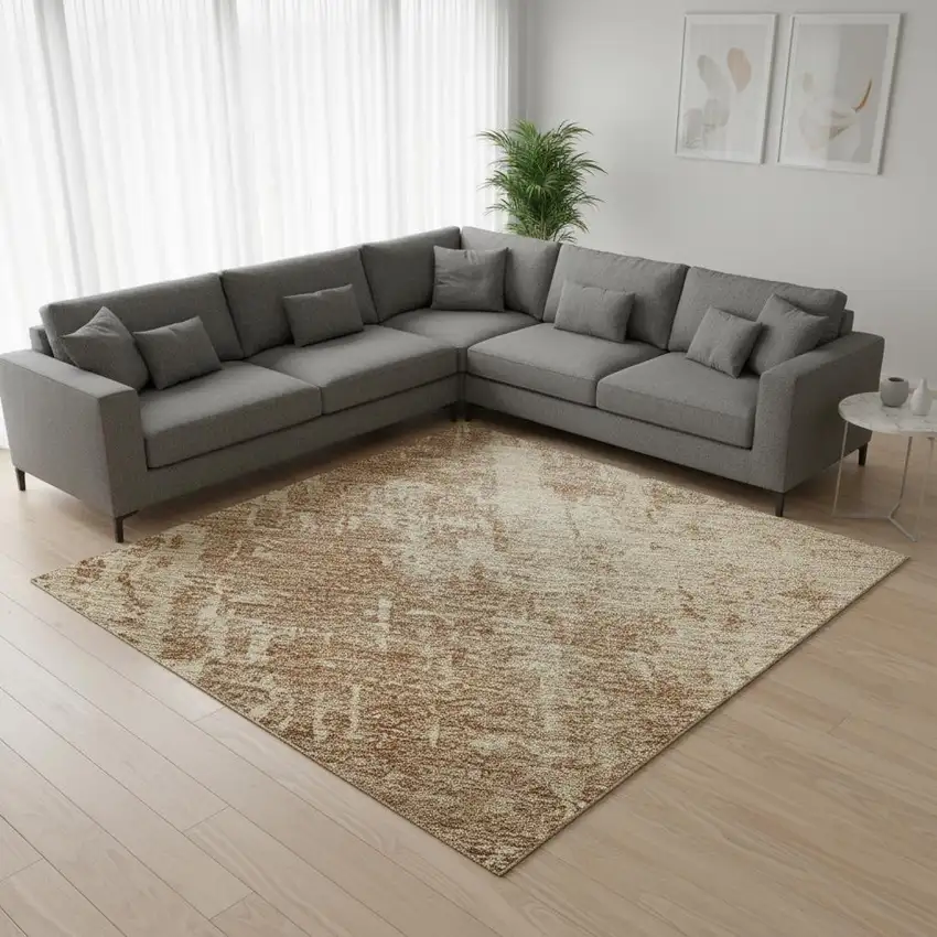 Terra Cotta And Copper Abstract Washable Area Rug With UV Protection Photo 2