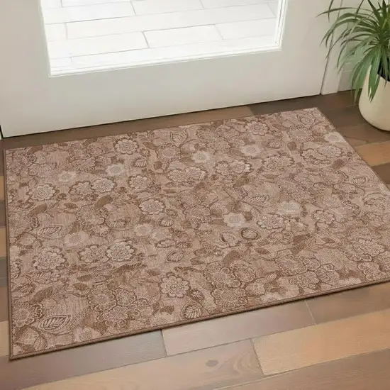 Terra Cotta And Copper Floral Washable Area Rug With UV Protection Photo 2