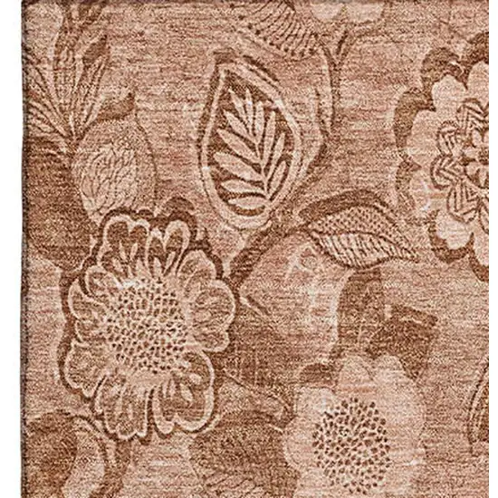 Terra Cotta And Copper Floral Washable Area Rug With UV Protection Photo 3