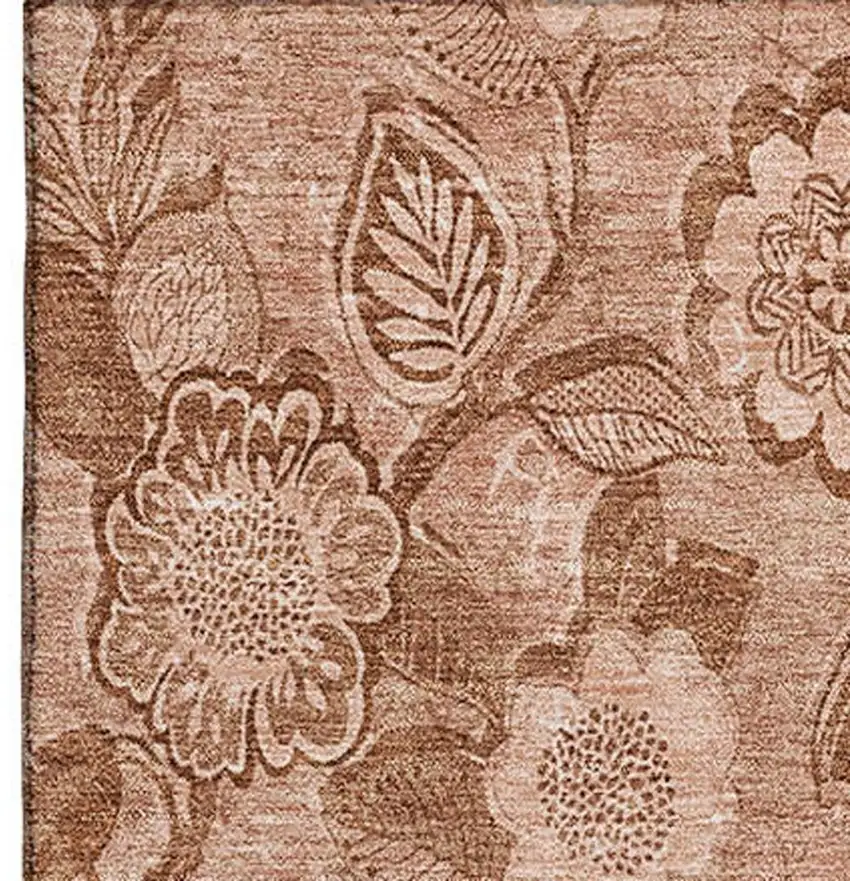 Terra Cotta And Copper Floral Washable Area Rug With UV Protection Photo 3