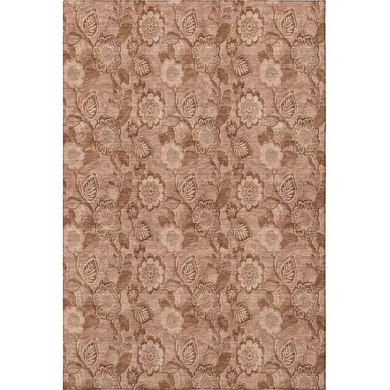 Terra Cotta And Copper Floral Washable Area Rug With UV Protection Photo 4