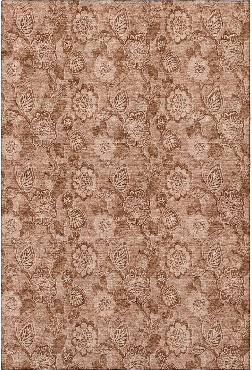 Terra Cotta And Copper Floral Washable Area Rug With UV Protection Photo 4