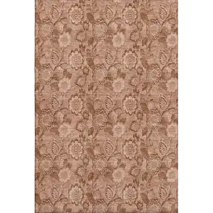 Photo of Terra Cotta And Copper Floral Washable Area Rug With UV Protection