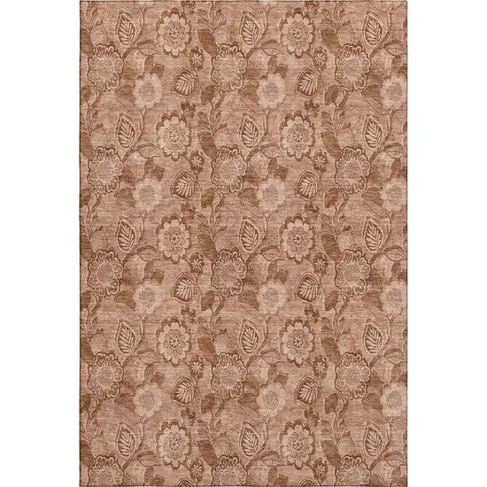 Terra Cotta And Copper Floral Washable Area Rug With UV Protection Photo 1