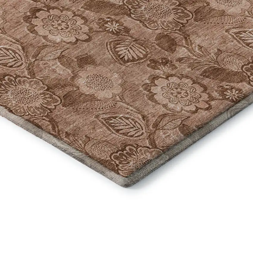 Terra Cotta And Copper Floral Washable Area Rug With UV Protection Photo 8