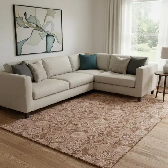 Terra Cotta And Copper Floral Washable Area Rug With UV Protection Photo 1