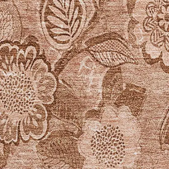 Terra Cotta And Copper Floral Washable Area Rug With UV Protection Photo 3