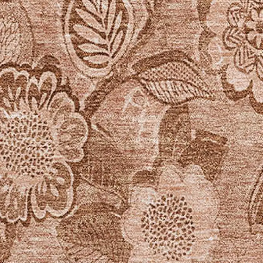 Terra Cotta And Copper Floral Washable Area Rug With UV Protection Photo 3