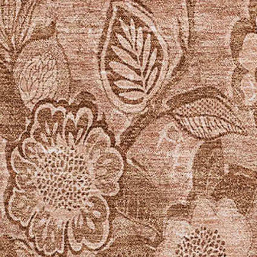 Terra Cotta And Copper Floral Washable Area Rug With UV Protection Photo 3