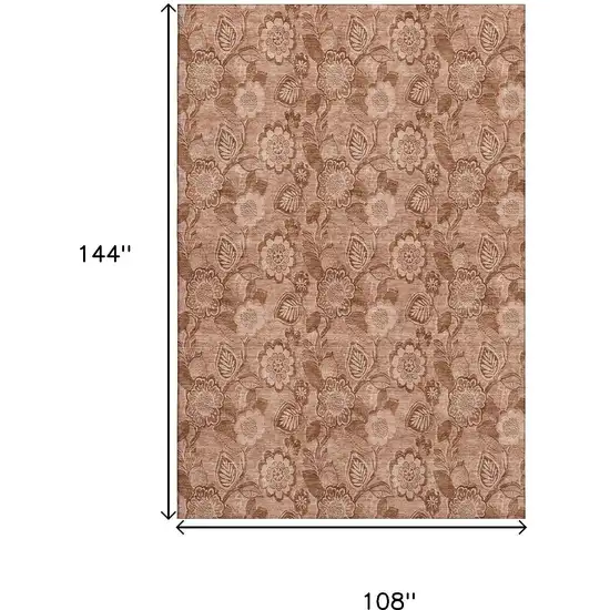 Terra Cotta And Copper Floral Washable Area Rug With UV Protection Photo 9