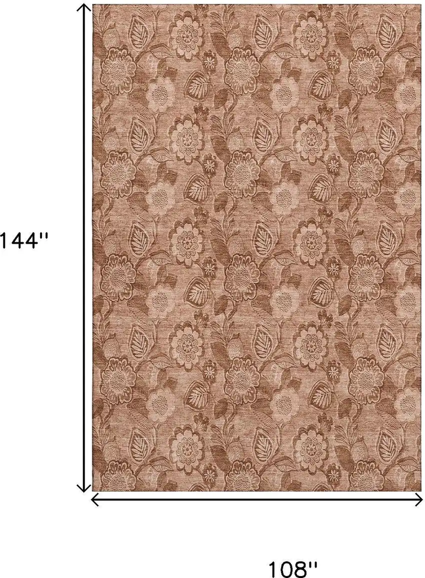 Terra Cotta And Copper Floral Washable Area Rug With UV Protection Photo 9