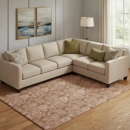 Terra Cotta And Copper Floral Washable Area Rug With UV Protection Photo 2