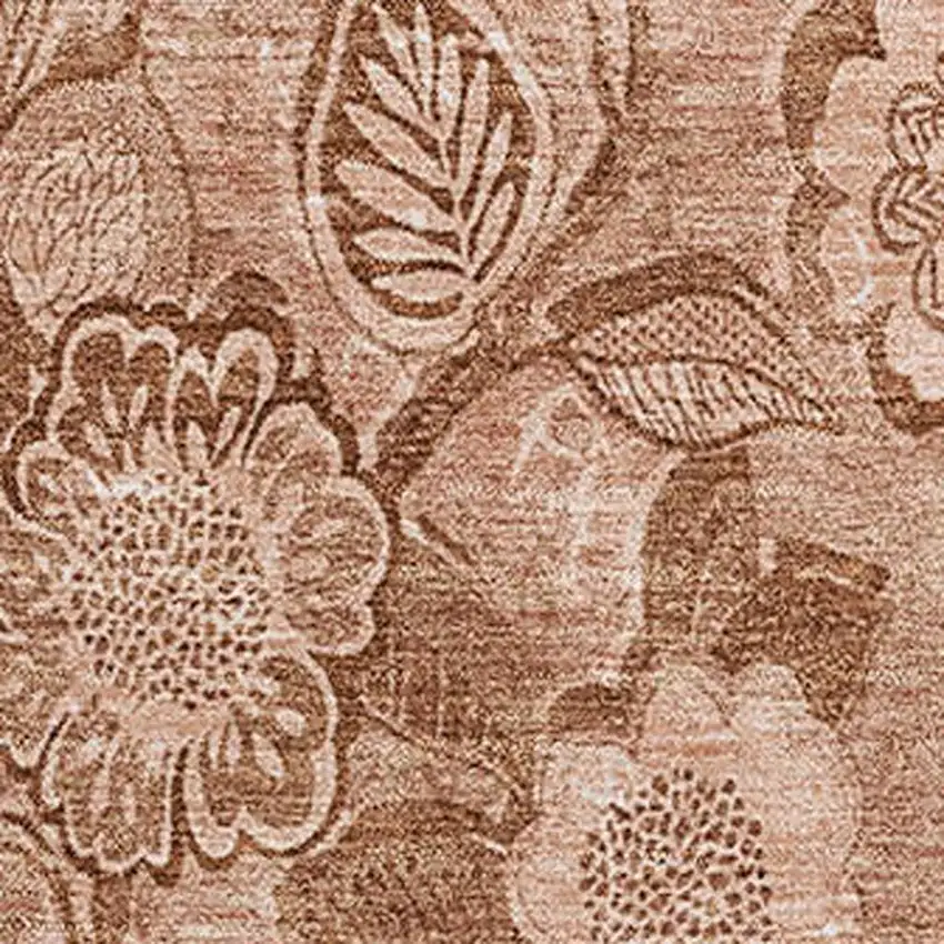 Terra Cotta And Copper Floral Washable Area Rug With UV Protection Photo 3