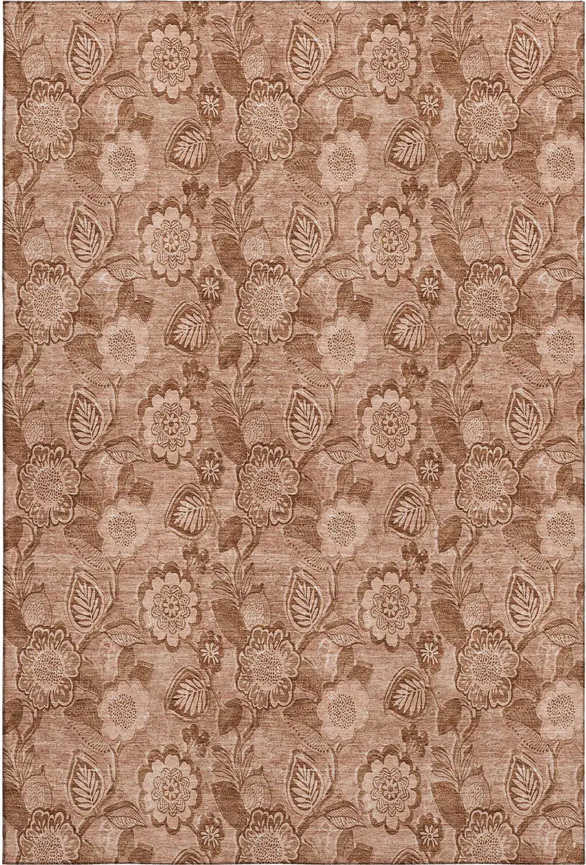 Terra Cotta And Copper Floral Washable Area Rug With UV Protection Photo 1