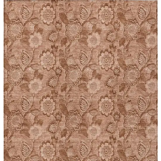 Terra Cotta And Copper Floral Washable Indoor Outdoor Area Rug Photo 4