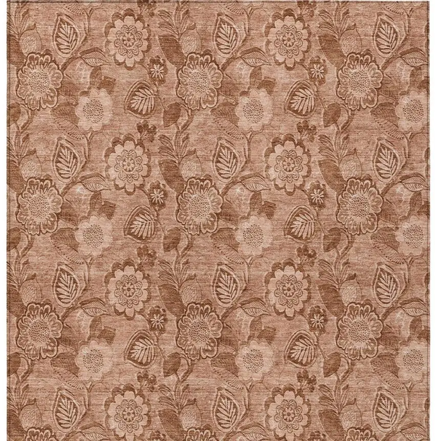 Terra Cotta And Copper Floral Washable Indoor Outdoor Area Rug Photo 4