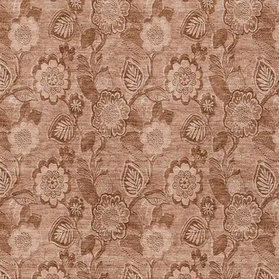 Terra Cotta And Copper Floral Washable Indoor Outdoor Area Rug Photo 3