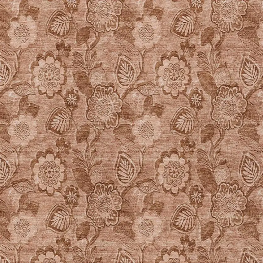 Terra Cotta And Copper Floral Washable Indoor Outdoor Area Rug Photo 3