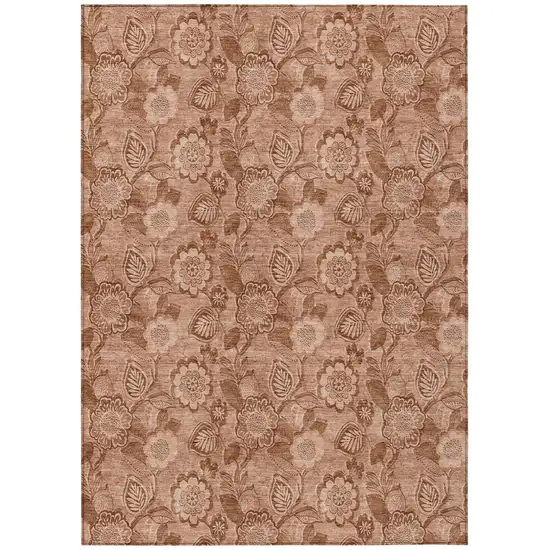 Terra Cotta And Copper Floral Washable Indoor Outdoor Area Rug Photo 1