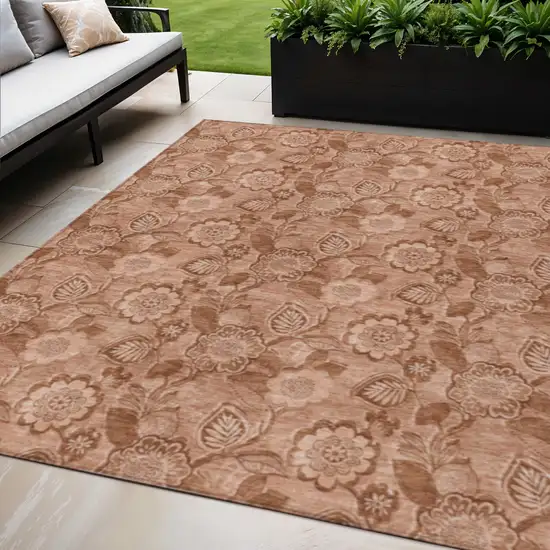 Terra Cotta And Copper Floral Washable Indoor Outdoor Area Rug Photo 2