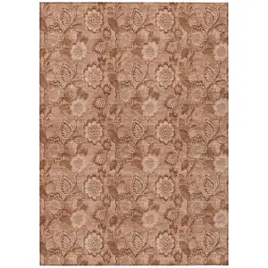 Photo of Terra Cotta And Copper Floral Washable Indoor Outdoor Area Rug