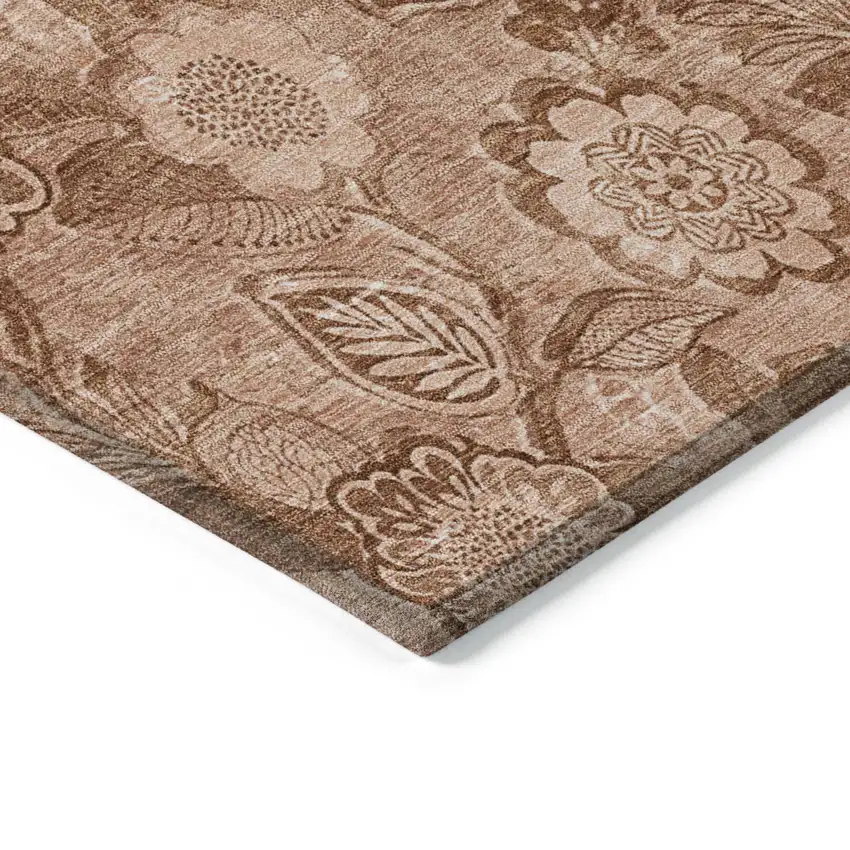 Terra Cotta And Copper Floral Washable Indoor Outdoor Area Rug Photo 9