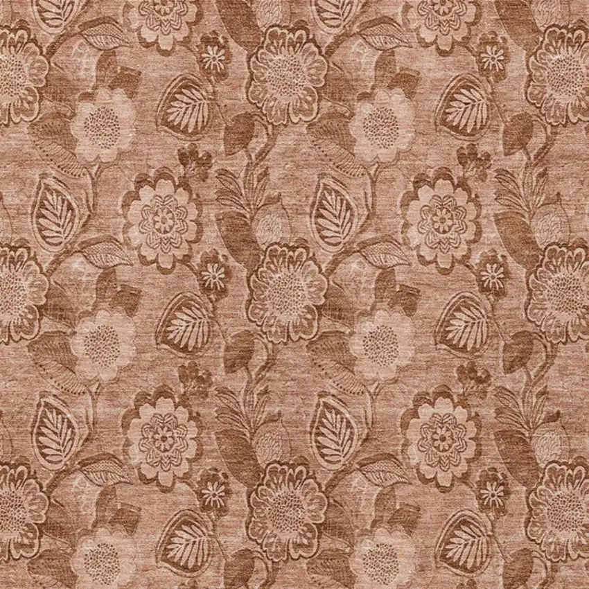 Terra Cotta And Copper Floral Washable Indoor Outdoor Area Rug Photo 4