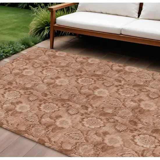 Terra Cotta And Copper Floral Washable Indoor Outdoor Area Rug Photo 2