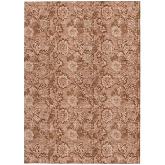 Terra Cotta And Copper Floral Washable Indoor Outdoor Area Rug Photo 4