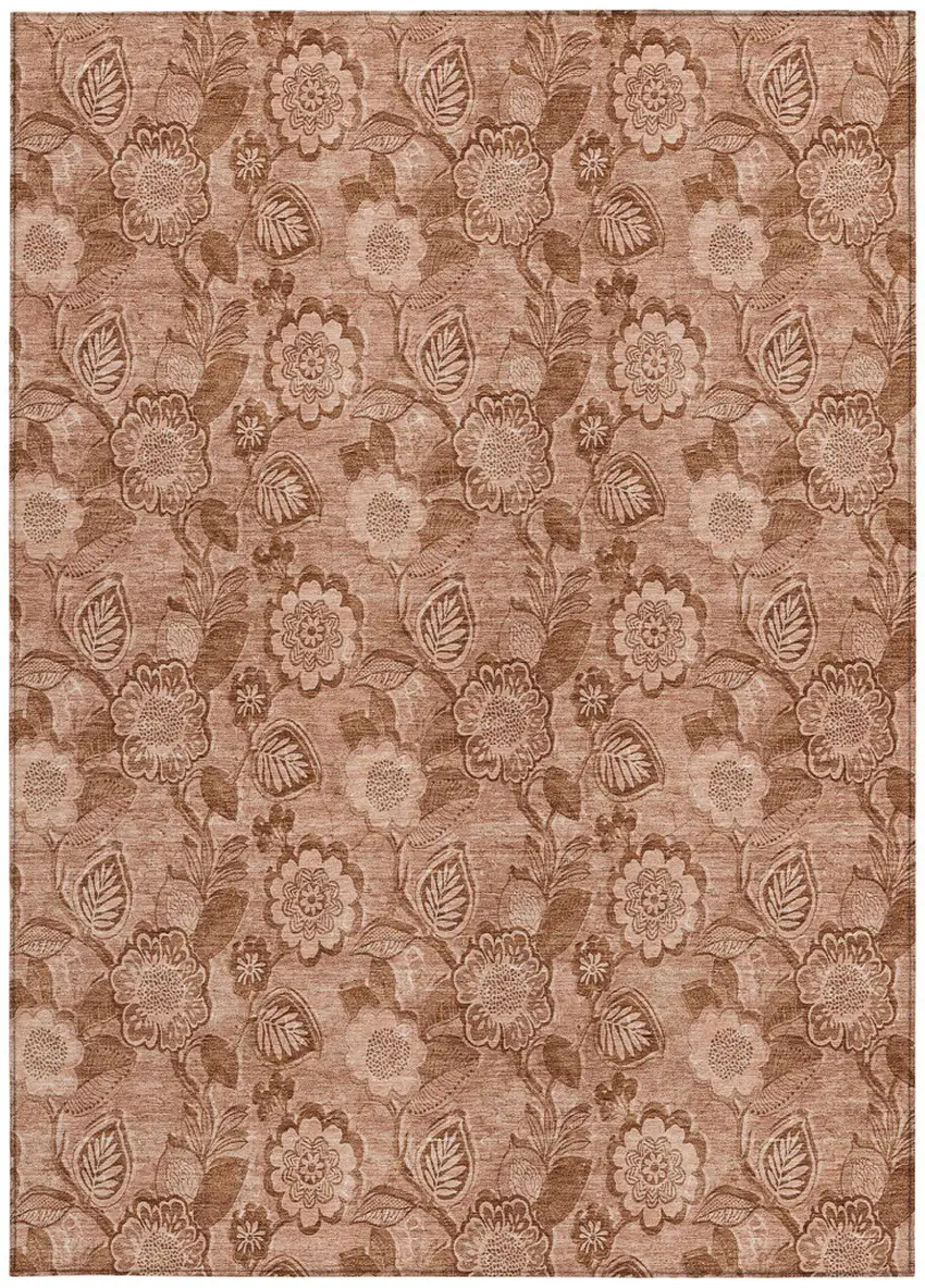 Terra Cotta And Copper Floral Washable Indoor Outdoor Area Rug Photo 4