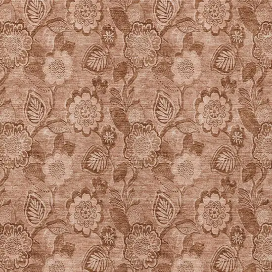 Terra Cotta And Copper Floral Washable Indoor Outdoor Area Rug Photo 3