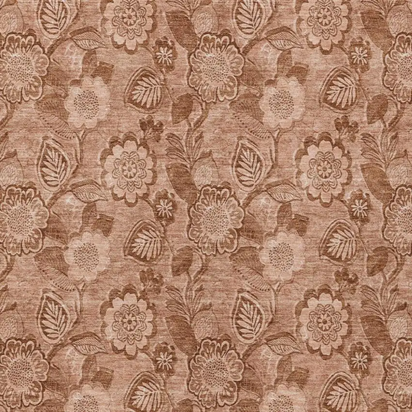 Terra Cotta And Copper Floral Washable Indoor Outdoor Area Rug Photo 3