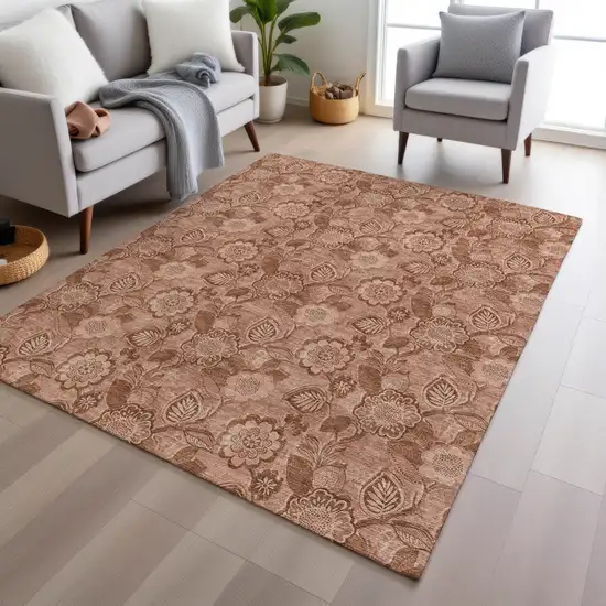 Terra Cotta And Copper Floral Washable Indoor Outdoor Area Rug Photo 6