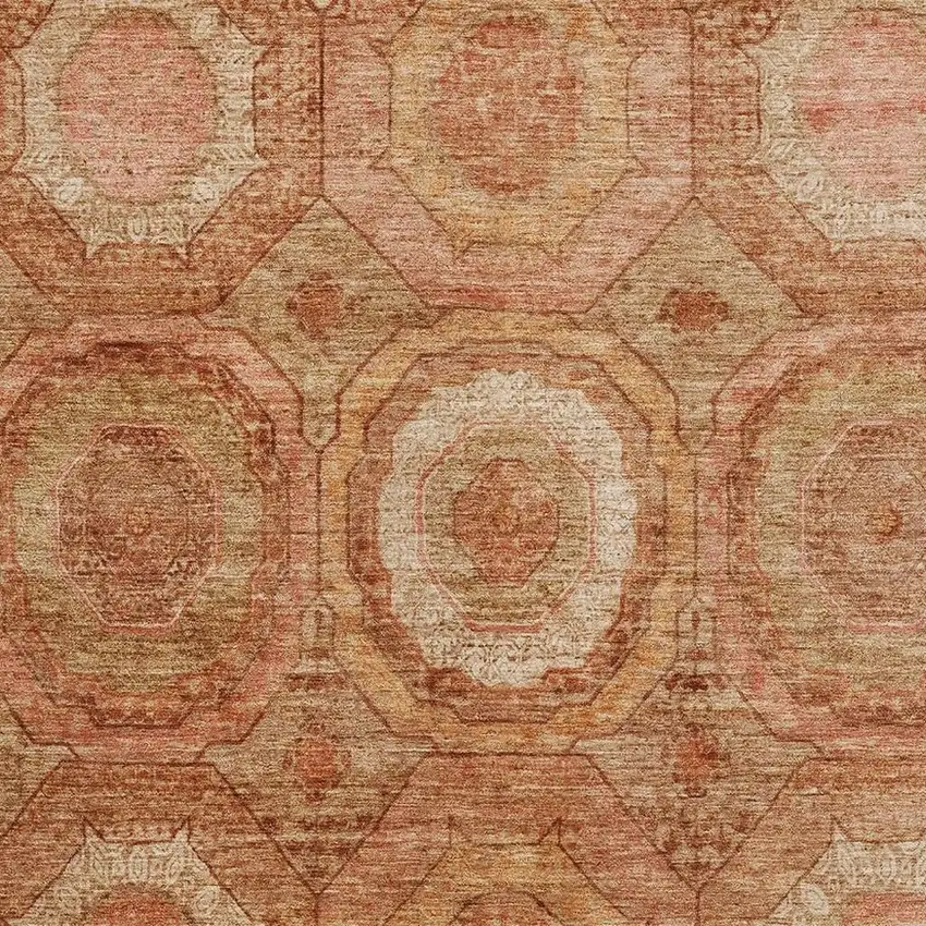 Terra Cotta And Copper Geometric Washable Area Rug With UV Protection Photo 3