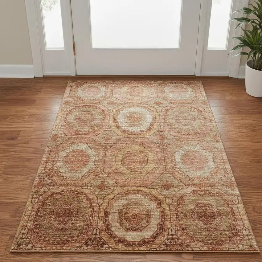 Terra Cotta And Copper Geometric Washable Area Rug With UV Protection Photo 2